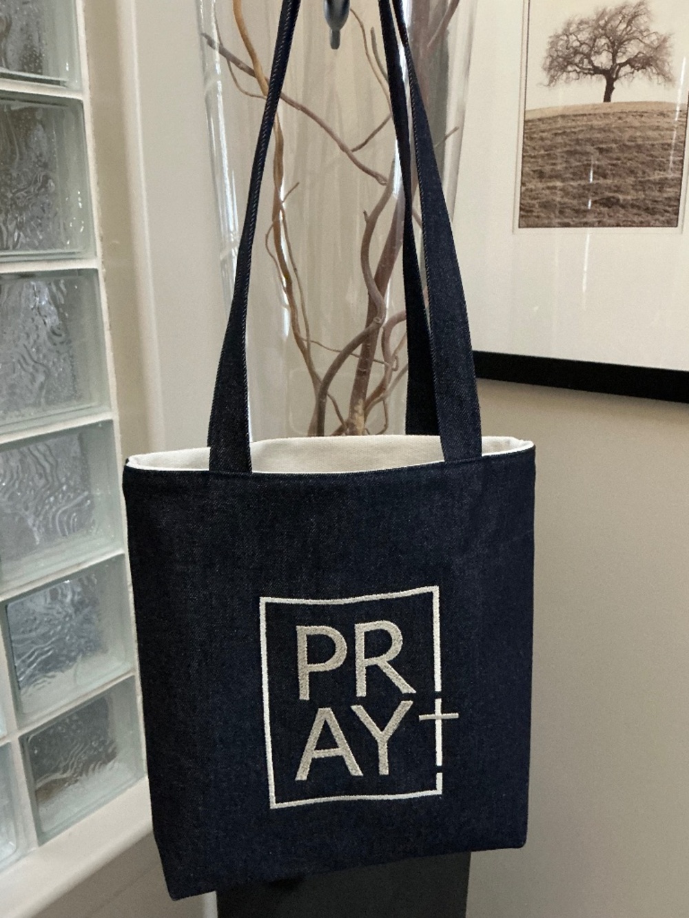 Tote Bag, Embroidered Custom Made Locally, Pray Faith Religious Spiritual Gift